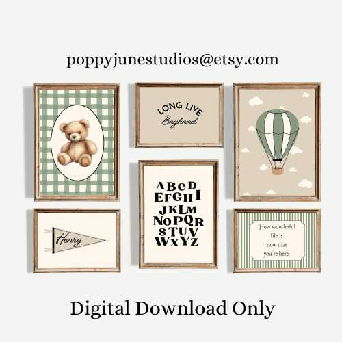 Boy Bear Nursery Gallery Wall - Personalized with name "Teddy"