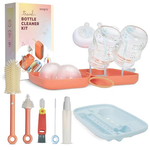 10-in-1 Baby Bottle Cleaner Brush Set – Travel-Friendly Kit with Silicone Bottle Cleaning Brush, Nipple & Straw Brushes, Soap Dispenser, Baby Bottle Drying Rack, Portable Bottle Cleaning Kit