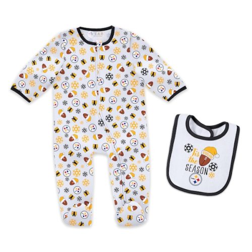 Infant & Newborn Pittsburgh Steelers WEAR by Erin Andrews Holiday Full-Zip Sleeper & Bib Set