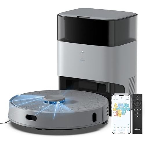 AIRROBO Robot Vacuum and Mop, 60-Day Self-Emptying, 5500Pa Powerful Suction, Tangle-Free Brush, Carpet Detection, LDS Mapping, APP Control, Perfect for Hard Floors, Carpets, and Pet Hair
