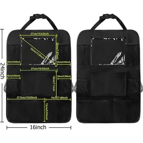 2 Pack Car Seat Organizer Backseat for Your Car, SUV, Minivan, Truck Seats, Kick Mats Back Seat Protector with Touch Screen Tablet Holder for Kids Toddlers, Travel Accessories, Black - Black 2 Pack