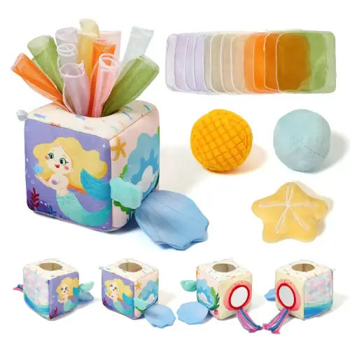 Baby Tissue Box Toy for Babies- Montessori Sensory Busy Cube