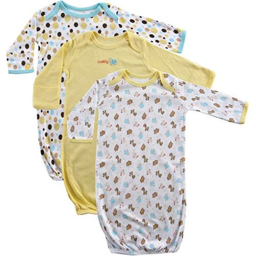 Unisex Baby Cotton Gowns - Yellow Sheep 3-pack