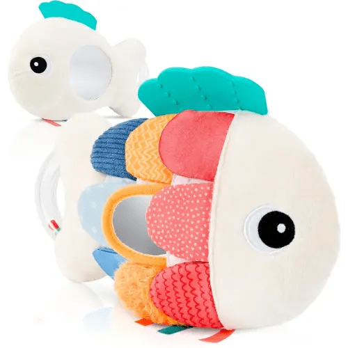 Soft Baby Sensory Toy with Tummy Time Mirror - Entertaining Fish Toy for Infants 0-6, 3-6, 6-12 Months with Rattle & Crinkle Paper - Perfect Montessori for Baby Showers & as Newborn/Infant Gift