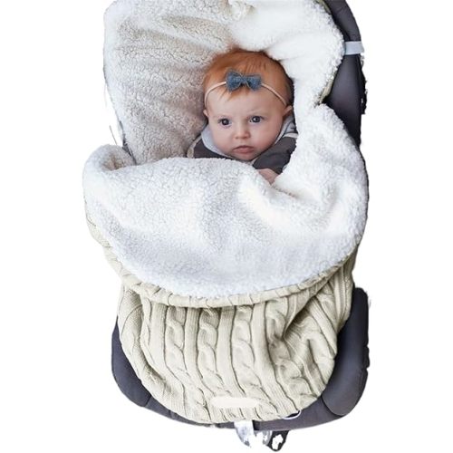 Baby Sleeping Bag fits Infant Newborn,Warm Baby Sleeping Bag,Winter Newborn Knit Wool Swaddling Blanket Kid Sleepsack Footmuff Stroller Knitted Sleep Nest Sack (Beige, One Size)