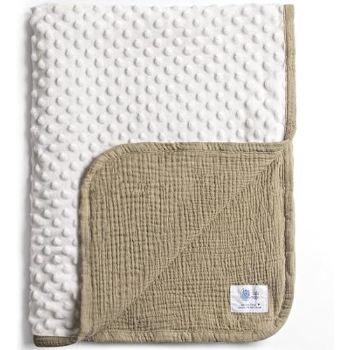 lulumoon Baby Blanket for Newborn Receiving: Minky Dot & Muslin Lightweight - Thermal Blanket Gift for Baby Shower & Hospital Welcoming 30"x40"(Olive)