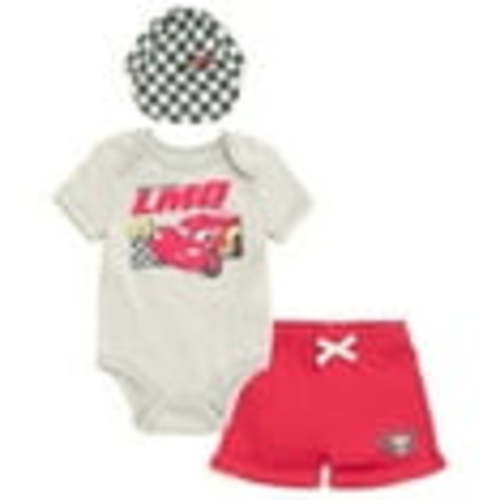 Disney Cars Lightning McQueen Bodysuit, Shorts and Baseball Cap 3 Piece Outfit Set Newborn to Infant