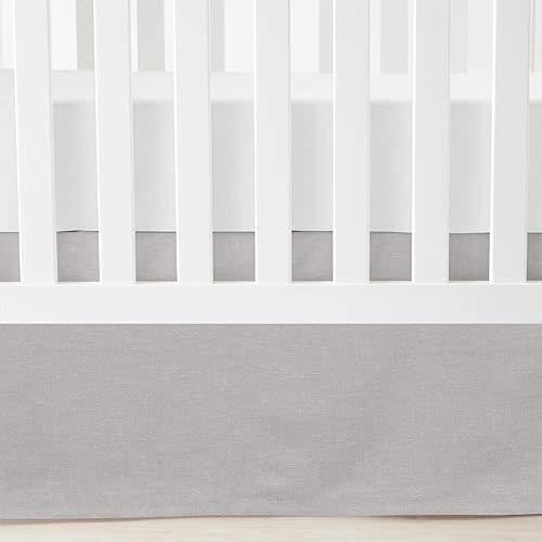 Lush Decor Baby Printed Linen Textured Solid Crib Skirt, Gray 52"L x 28"W + 16" Drop