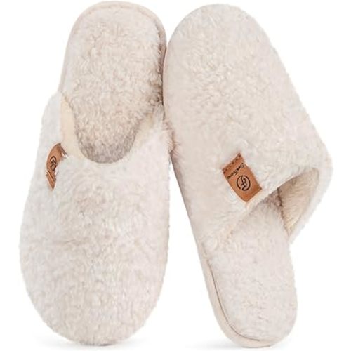 EverFoams Women's Fuzzy Slip-on Slippers Warm Cozy Soft Lightweight Memory Foam Indoor House Shoes