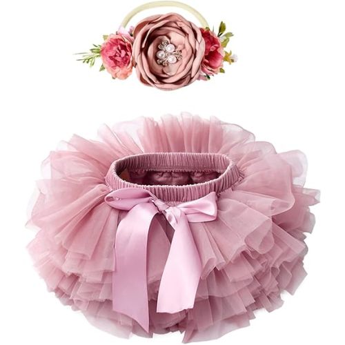 Tutu.kk Toddler Tutu Skirt for Baby Girl with Diaper Cover, Soft Baby Tutu Dress 0-36 Months with Flower Headband