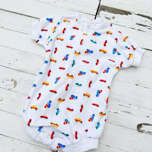 Vintage Health-tex Baby Bubble Romper with Colorful Car Pattern | Made in USA | Retro Baby Clothes | Size 3 Months