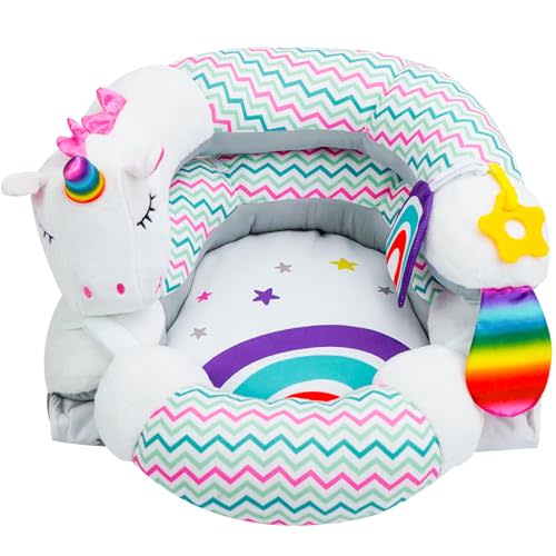 Lovvie & Joy 2-in-1 Tummy Time Mat & Seated Support Pillow,Baby Tummy Time Pillow Support for Newborns and Older Babies,with Detachable Support Pillow and Toys