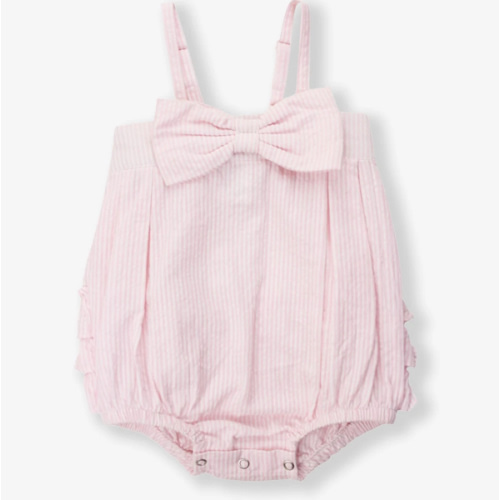 Bow Front Bubble Woven Romper | RuffleButts & RuggedButts