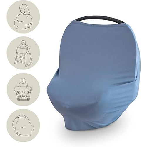 mushie Baby Car Seat Canopy Cover | Breathable & Stretchy Multi Use Cover for Breastfeeding, Nursing, High Chair, Shopping Cart, Strollers (Tradewinds)