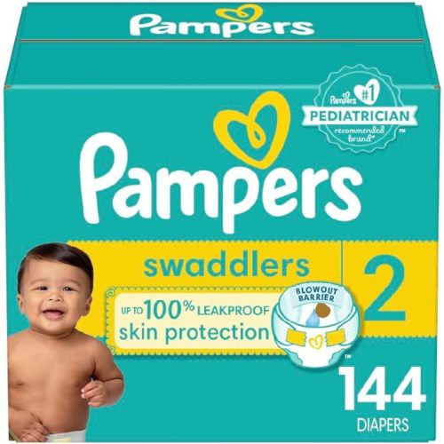 Pampers Swaddlers Diapers, Size 2 (10-22 lbs), 144 Count, Absorbent, Keeps Baby Dry and Comfortable, Skin Safe Disposable Baby Diaper