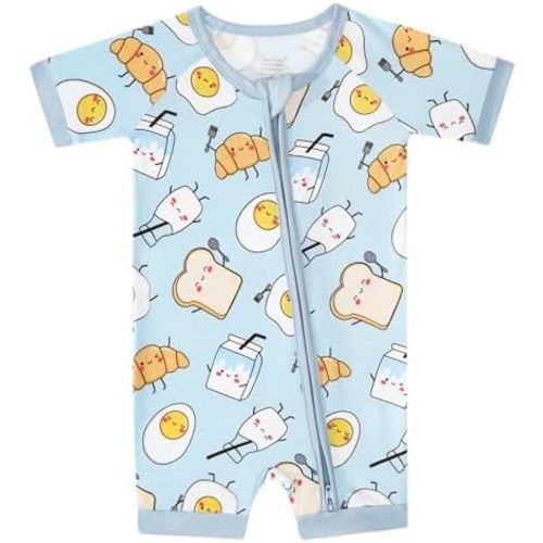 Baby Boy Romper Short Sleeve Jumpsuit Unisex 2-Way Zipper Rompers Infant Boys Clothes, Viscose Made from Bamboo