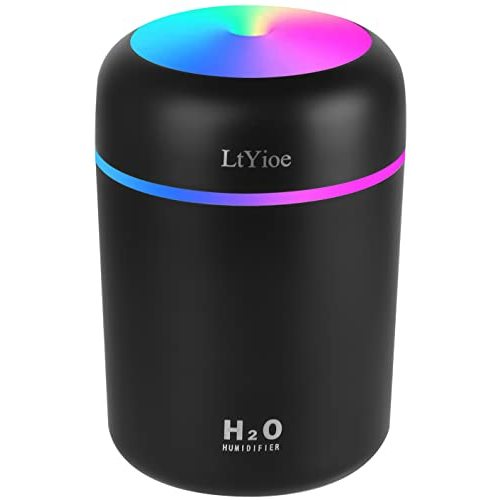 LtYioe Humidifier Portable Mini Humidifiers for Bedroom, Personal Desktop Cool Mist Air Humidifier with Colorful Night Light, 2 Mist Modes & Auto Shut-Off, Super Quiet for Car Office Home (Black)
