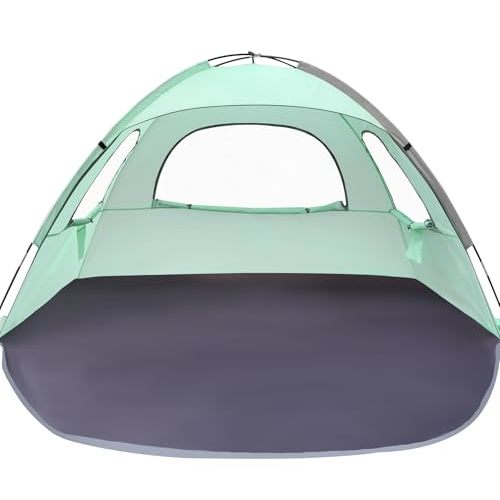 WhiteFang Beach Tent Anti-UV Portable Sun Shade Shelter for 3/4/6/8 Person, Extendable Floor with 3 Ventilating Mesh Windows Plus Carrying Bag, Stakes and Guy Lines