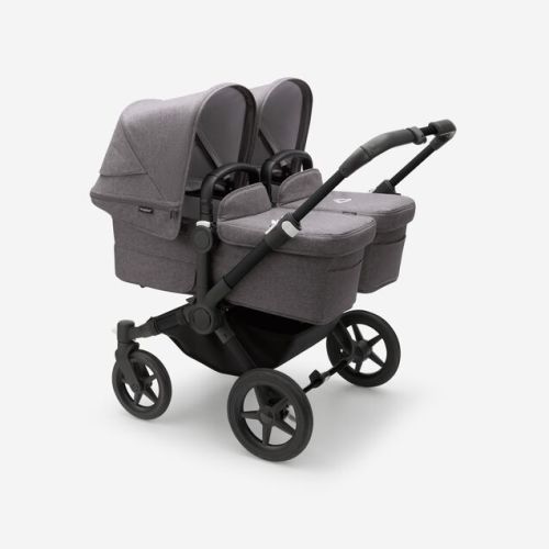 Bugaboo Donkey 5 Twin bassinet and seat stroller Mineral collection washed black sun canopy, mineral collection washed black fabrics, black chassis | Bugaboo