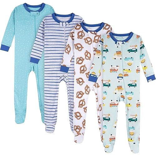 Onesies Brand Baby 4-Pack Footed Pajamas, Snack Truck, 6-9M