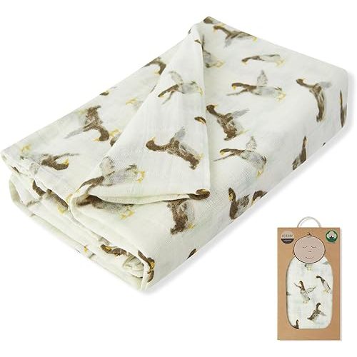 Milkbarn Muslin Swaddling Blanket, Organic Cotton Nursery Blankets, Soft Receiving Blankets for Newborn Baby Toddler, Perfect Baby Shower Choice,Duck