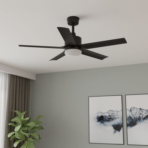 Harbor Breeze Reidsport 44-in Color-Changing Integrated LED Outdoor Downrod or Flush Mount Matte Black with Matte Black Blades Ceiling Fan With Light - Remote Included ( 5 -Blade )