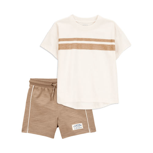 Baby 2-Piece Striped Short-Sleeve Tee & Pull-On Shorts Set - Cream/Brown | Carter's