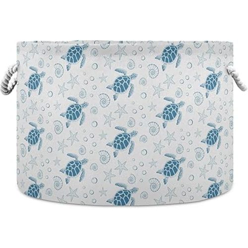 visesunny Collapsible Large Capacity Basket Turtle Sea Star Shell Clothes Toy Storage Hamper with Durable Cotton Handles Home Organizer Solution for Bathroom, Bedroom, Nursery, Laundry,Closet