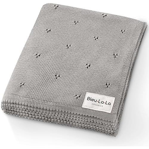 Organic Unisex Pointelle Receiving Swaddle Blanket for Boys & Girls - 100% Luxury Organic Soft Cotton Knit Warm Cozy Cuddle Stroller Crib Blanket for Newborns Infants & Toddlers (Dove Grey)