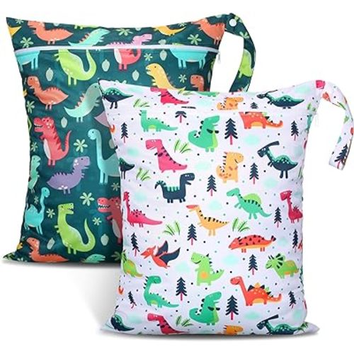 Shappy 2 Pcs Large Travel Laundry Bag Washable Waterproof Wet Dry Large Dirty Clothes Bag Bathing Workout(Dinosaur Style)