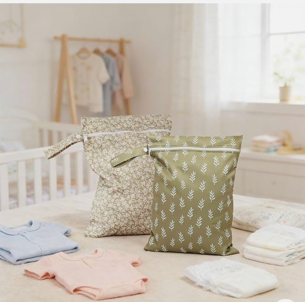 Amazon.com | 2 Pcs Cloth Diaper Wet Dry Bags, Waterproof Reusable with Zip & Handles, Olive Green Leaf & Floral Print Designs for Travel Beach Pool Daycare Items Yoga Gym Bag for Swimsuits or Wet Clothes | Packing Organizers