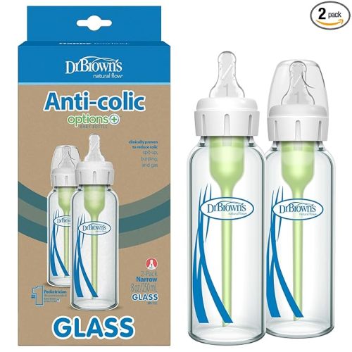 Dr. Brown's Anti-Colic Glass Bottle 8 oz, Level 1, 2-Pack