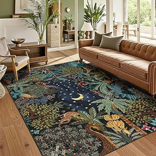 GarveeHome Area Rugs 8x10 for Living Room, Jungle Animal Large Washable Rug Soft Non Slip Backing Floor Mat Carpet Indoor Thin Accent Rug for Bedroom Dining Room Playroom Nursery Home Decor