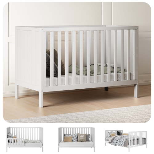 HARPPA 6-in-1 Convertible Mini Crib for Infant to Toddler, Includes Mattress and Mosquito Net, Black