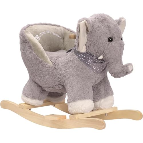 Baby Rocking Elephant, Plush Toddler Rocker with Music & Safety Seat, Sturdy Wooden Ride-On Toy for 1-3 Years, Soft Animal Rocking Horse, CPC Certified (Gray Elephant)