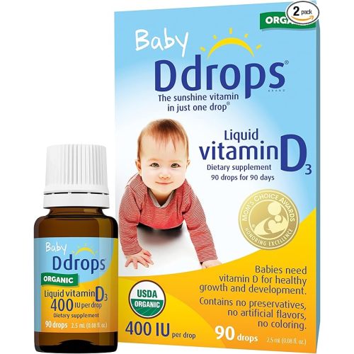 Ddrops 1072834 400 IU Liquid Vitamin D3 Drops for Babies, 0.08 Fl. Oz (Pack of 2)