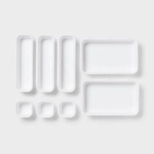 8pc Plastic Drawer Organizer Set White - Brightroom™: Modern In-Drawer Flatware Storage, Multiple Compartments, Dishwasher-Safe