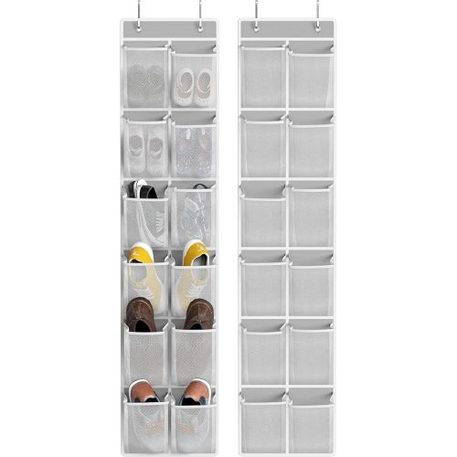 Simple Houseware 24 Pockets - 2PK 12 Large Pockets Over Door Hanging Shoe Organizer, Grey