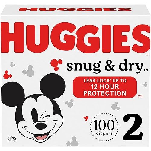 Huggies Size 2 Diapers, Snug & Dry Baby Diapers, Size 2 (12-18 lbs), 100 Count