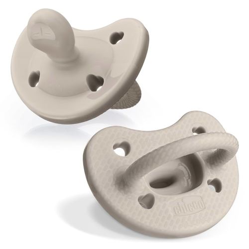 Chicco PhysioForma Luxe Silicone One Piece Pacifier for Babies Aged 6-16m | Fashion Textured Shield | BPA & Latex Free | Reusable Sterilizing Case | Grey, 2pk
