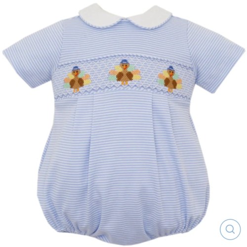 *PRE-ORDER* Light Blue Stripe Turkey Smocked Bubble 3M