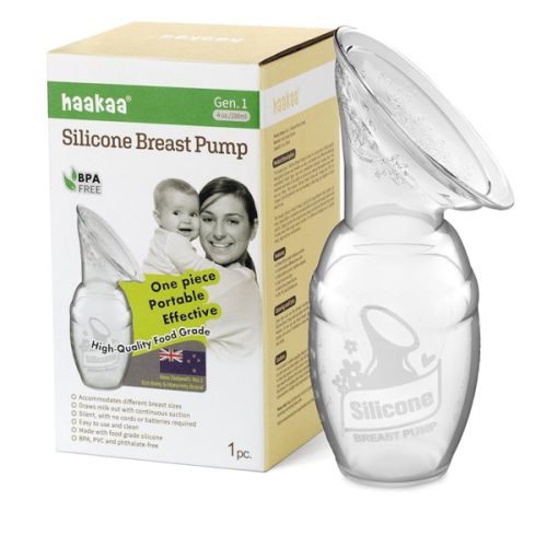 haakaa Manual Breast Pump for Breastfeeding, Silicone, Clear 4oz/100ml