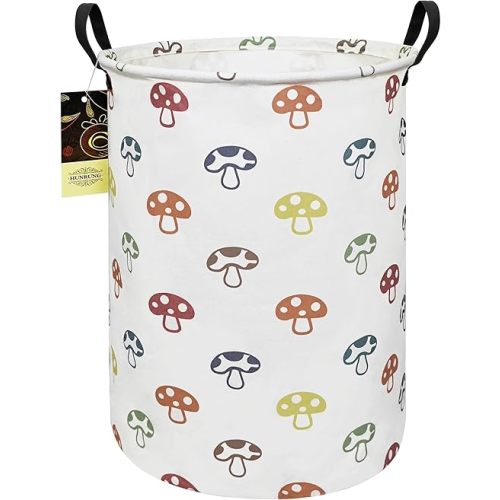 HUNRUNG Laundry Hamper,Large Canvas Fabric Lightweight Storage Basket Toy Organizer Dirty Clothes Collapsible Waterproof for College Dorms(Round-Color Mushroom)