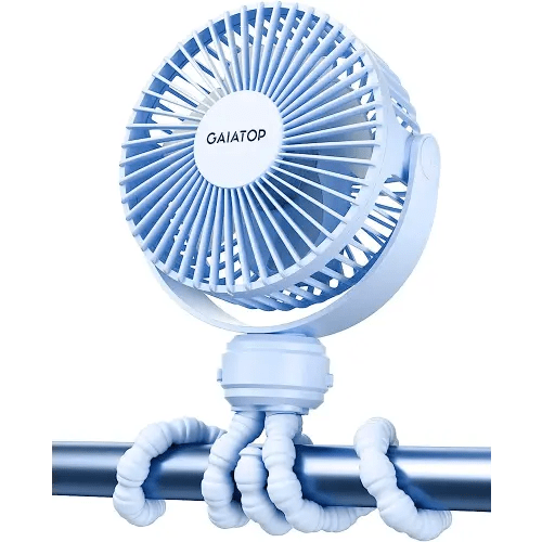 Gaiatop Mini Portable Stroller Fan, Battery Operated Small Clip on Fan, Detachable 3 Speed Rechargeable 360° Rotate Flexible Tripod Handheld Desk Cooling Fan for Car Seat Crib Treadmill Travel Blue