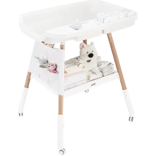 JMMD Baby Changing Table, Changing Station for Nursery, Adjustable Height Diaper Station with Waterproof Changing Pad and Storage for Baby 0-5 Months, White Storage