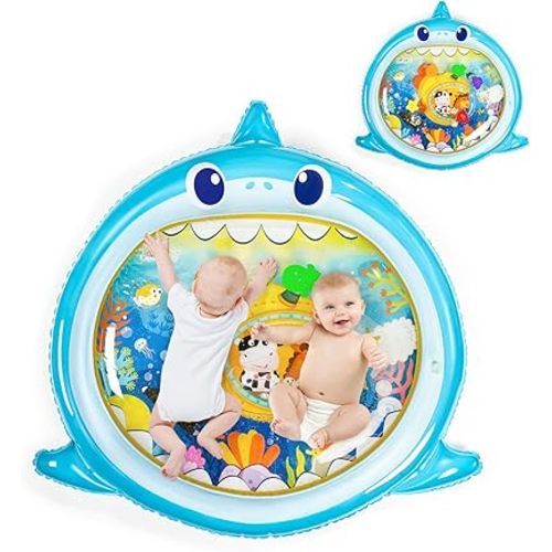 Jollybaby Extra Large Tummy Time Water Mat for Babies 0-6-12 Months, Tummy Time Infant Sensory Toys for Baby 0-3-6 Months, Baby Play Mat Activity Gym for Floor, Playmat for Baby Shower Gifts, Shark