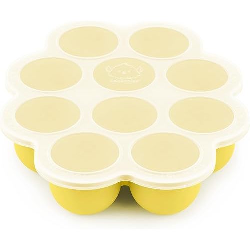 KeaBabies Silicone Baby Food Freezer Tray with Clip-on Lid, 2oz x 10 Pods Baby Food Freezer Molds, Breast Milk Freezer Tray, Dishwasher, Microwave, BPA-Free Baby Food Storage Tray (Sunshine)