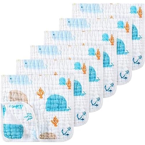 Looxii Muslin Burp Cloths 100% Cotton Muslin Cloths Large 20''x10'' Extra Soft and Absorbent 6 Pack Baby Burping Cloth (Whale)