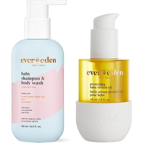 Evereden Baby Cradle Cap Care Bundle: Clean & Vegan Shampoo, Body Wash, Protecting Oil for Newborns - Great for the Whole Family