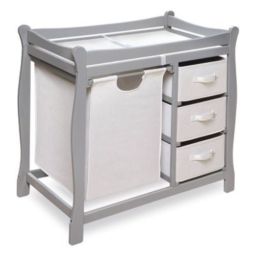Badger Basket Sleigh Style Baby Changing Table With Hamper And 3 Baskets - Gray